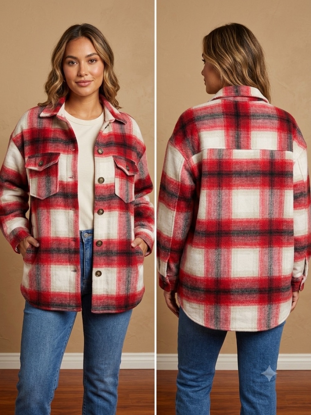 dip Red & White Plaid Utility Shacket